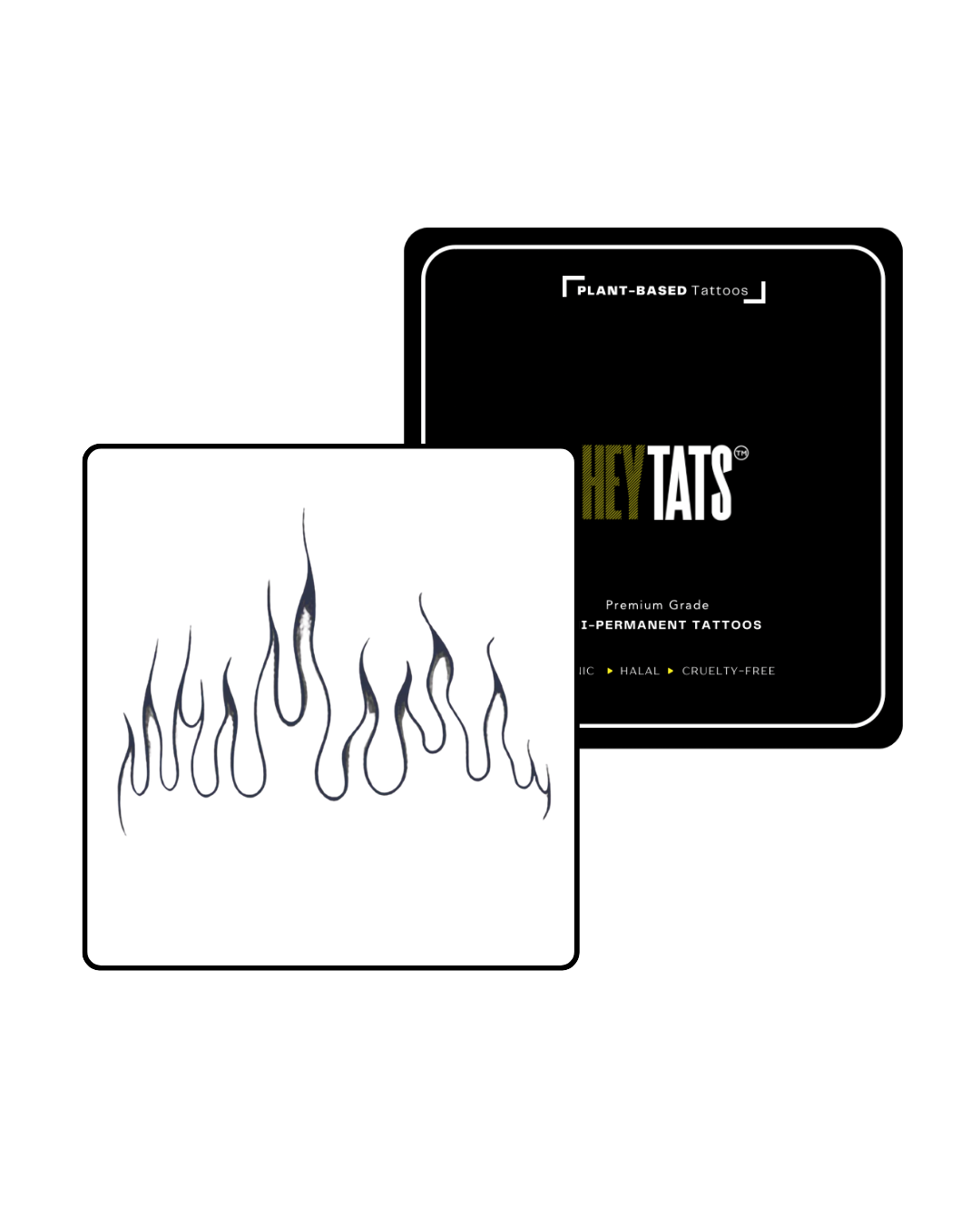 Person with a Flames: Rising Fire — Semi-Permanent Tattoo on their arm, wearing a black top.