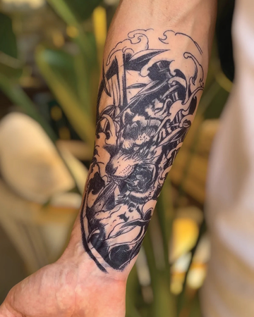Japanese Tiger - Half Sleeve — Semi-Permanent Tattoo