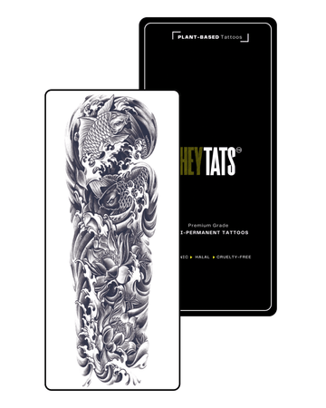 HeyTats Japanese Koi full sleeve semi permanent tattoo design on white background