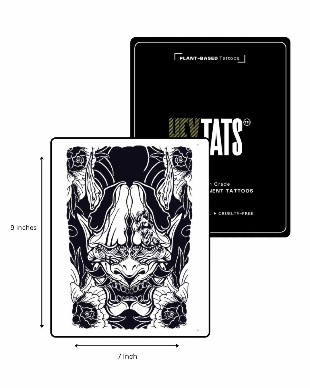 HeyTats Japanese Oni half sleeve semi permanent tattoo design with size dimensions
