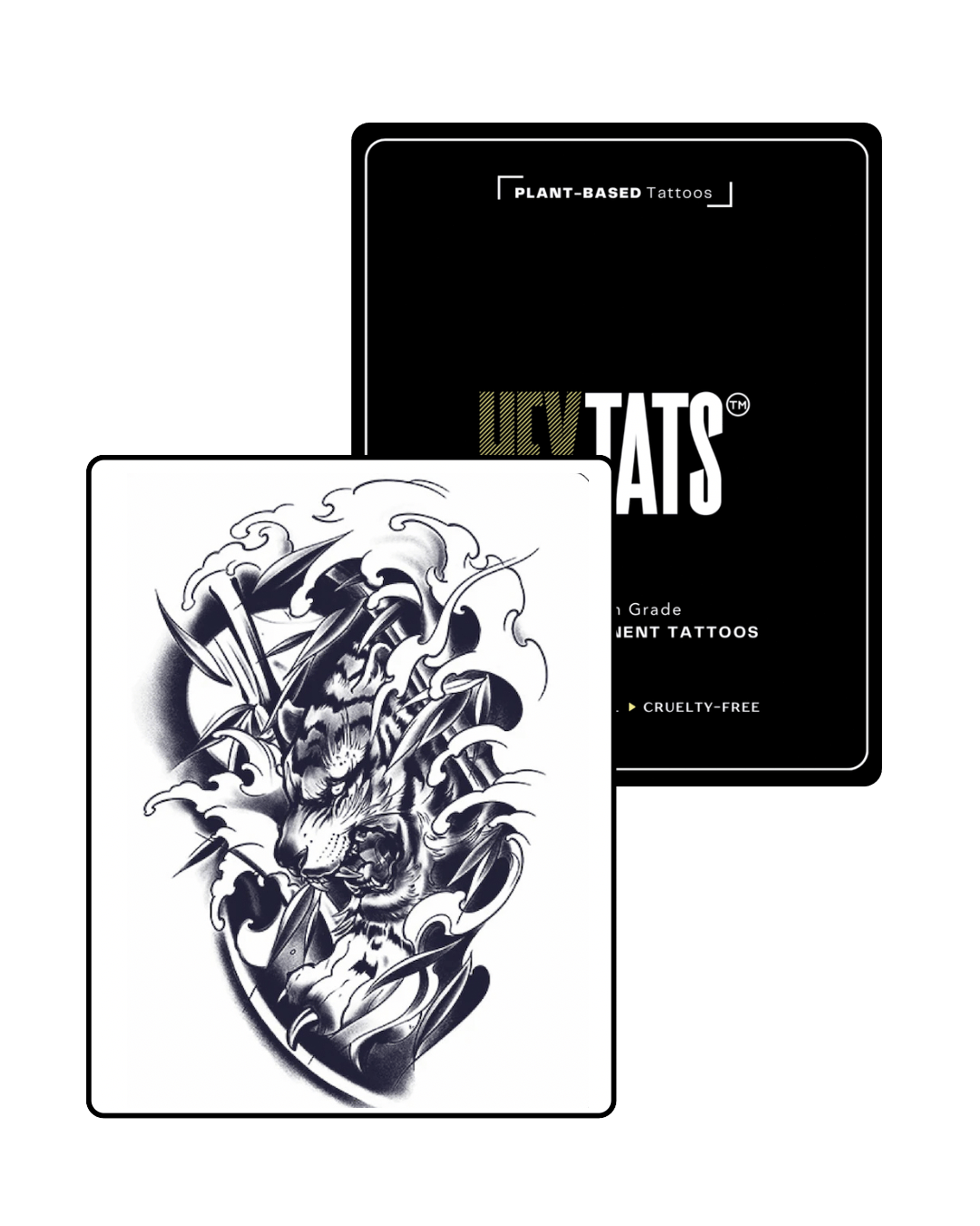 HeyTats Japanese Tiger half sleeve semi permanent tattoo design on white background