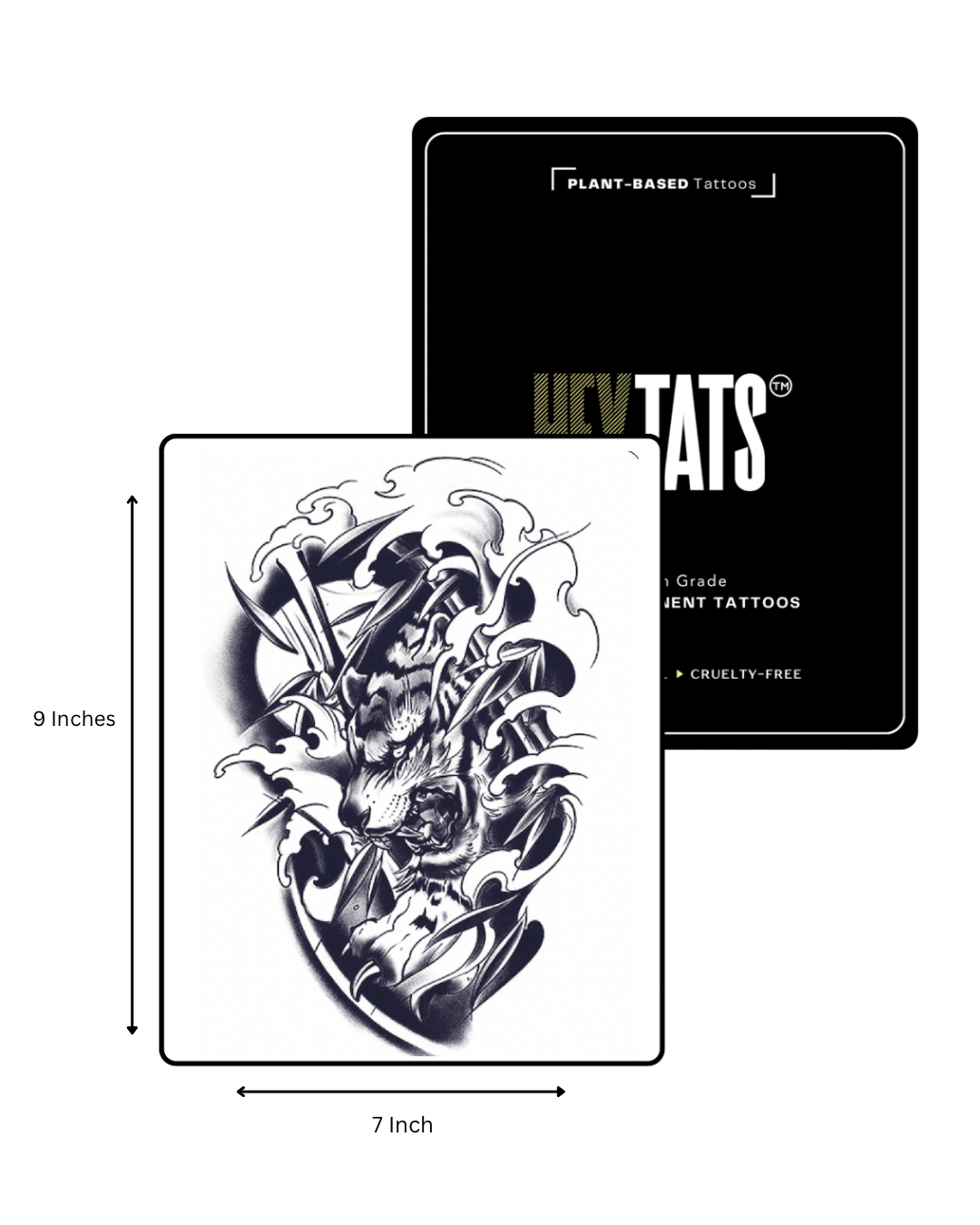 HeyTats Japanese Tiger half sleeve semi permanent tattoo design with size dimensions