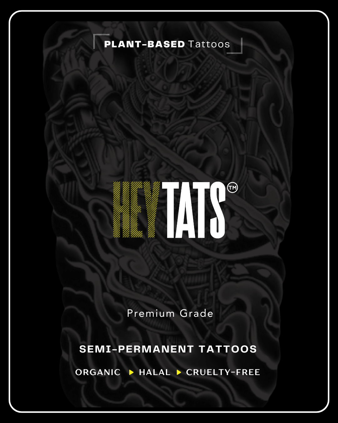 HeyTats Samurai Code of Silence half sleeve tattoo sheet back cover with instructions and product details