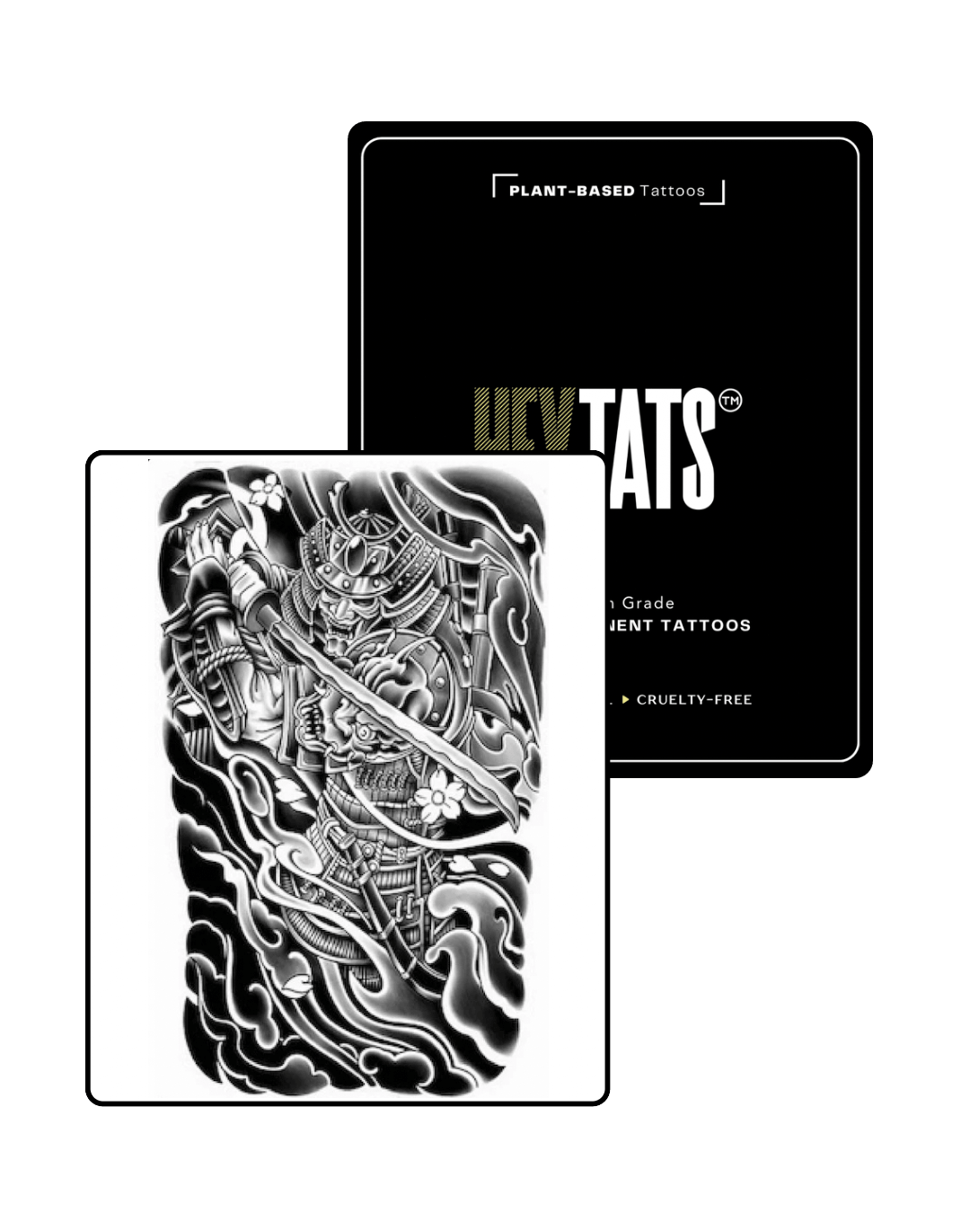 HeyTats Samurai Code of Silence half sleeve semi permanent tattoo design on white background