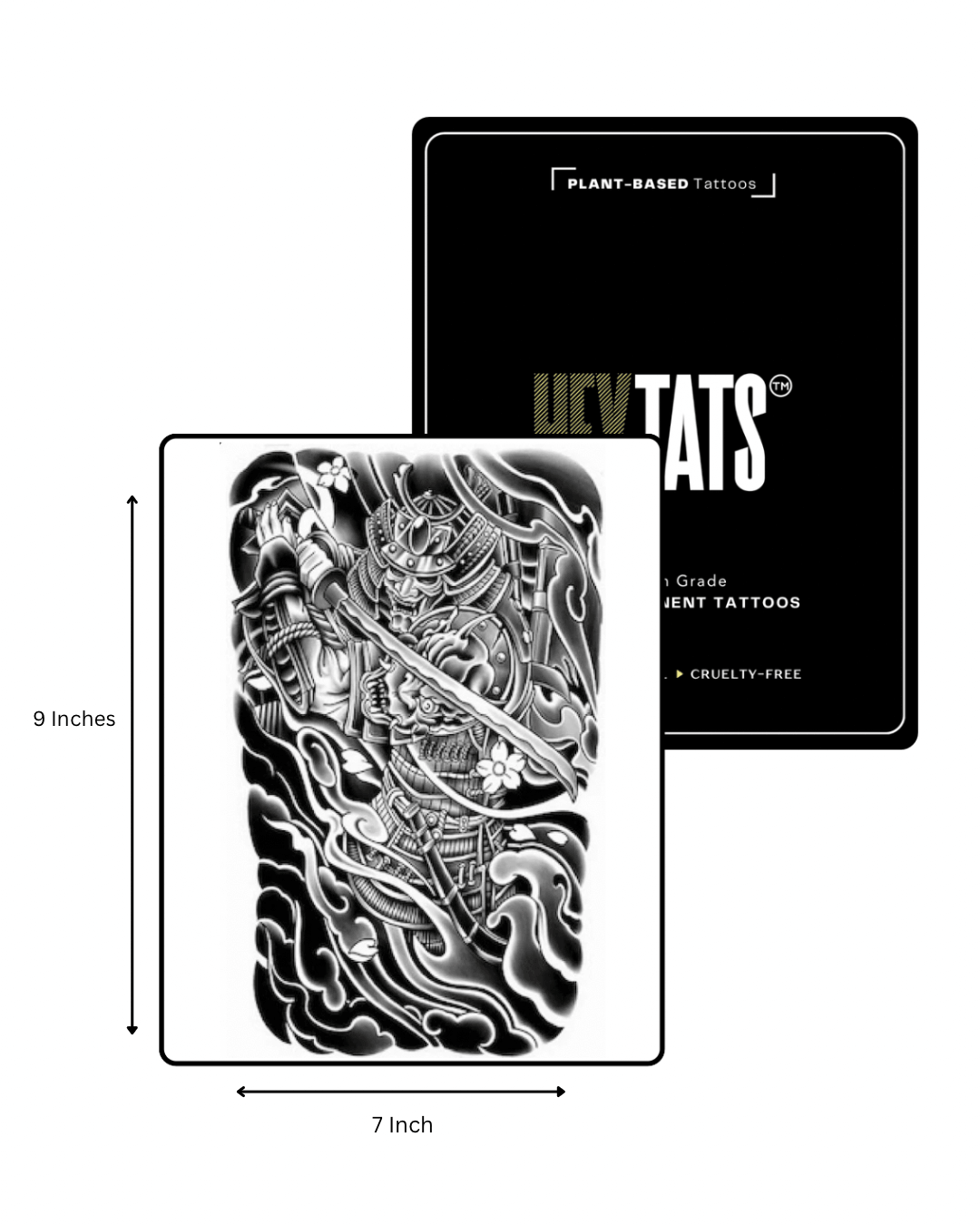 HeyTats Samurai Code of Silence half sleeve semi permanent tattoo design with size dimensions
